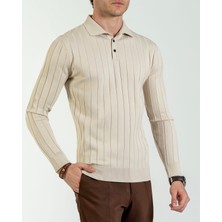 Italyan Stil Slim Fit Polo Yaka Triko Kazak Taş T14488