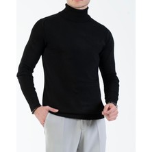 Italyan Stil Slim Fit Triko Balıkçı Yaka Boğazlı Kazak Siyah T13093