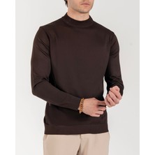 Italyan Stil Slim Fit Bisiklet Yaka Triko Kazak Kahverengi T14526