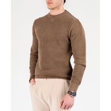 Italyan Stil Slim Fit Erkek Bisiklet Yaka Triko Kazak Kahverengi T13136