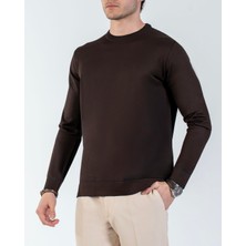 Italyan Stil Slim Fit Bisiklet Yaka Triko Kazak Kahverengi T14506