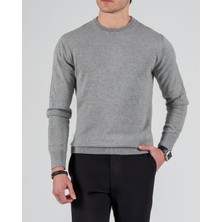 Italyan Stil Slim Fit Erkek Yarım Boğazlı Triko Kazak Gri T13117