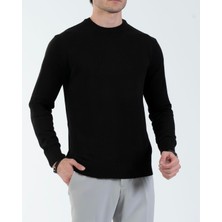 Italyan Stil Slim Fit Erkek Bisiklet Yaka Triko Kazak Siyah T13123