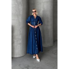 Moderie Butik 7037 Kot Elbise-Mavi