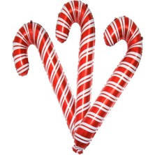 Kırmızı Şeker Baston Balon Seti, Noel ve Yılbaşı Süsleri, 3 Adet