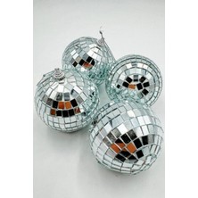 Yılbaşı Çam Ağacı Süsü, Aynalı Disko Topu, 8 Cm, 4'lü, Gümüş Renkli