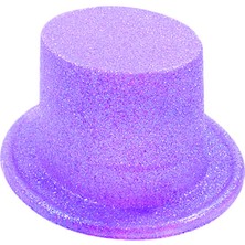 Mustran Floresan Mor Renk Simli Uzun Fötr Melon Şapka 12 cm