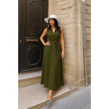 Etiler Collection Kadın Düğme Detay Kuşak Dahil Elbise