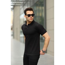 Comstar Erkek Kıvrılmaz Polo Yaka Cepsiz Slim Fit Dar Kesim Düz T-Shirt