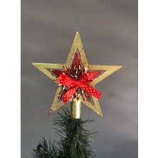 Okavango Yılbaşı Ağacı Yıldızı Gold Kırmızı Kurdelalı Merry Christmas Yazılı Yılbaşı Süsü