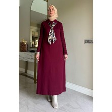 Rabia Şamlı Şölen Fularlı Triko Elbise Bordo