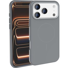 HTstore iPhone Uyumlu 17 Pro Kılıf M-Safe Şarj Özellikli Metal Kamera Çerçeveli Zore Edi Silikon Kapak-Titanyum-Gri