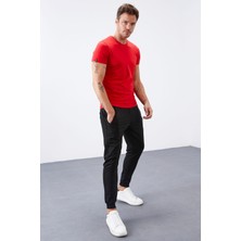 Tommy Life Siyah Fermuar Cepli Dar Kalıp  Jogger Erkek Eşofman Alt - 84343