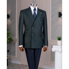Italyan Stil Slim Fit Kruvaze Ceket Pantolon Kombin Takım Elbise Yeşil T14663