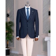 Italyan Stil Slim Fit Sivri Yaka Erkek Tek Ceket Lacivert T14904