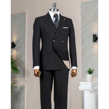 Italyan Stil Kruvaze Ceket Pantolon Takım Elbise Siyah T14087