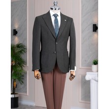 Italyan Stil Slim Fit Sivri Yaka Erkek Tek Ceket Yeşil T14906
