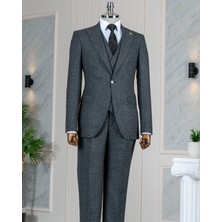Italyan Stil Slim Fit Erkek Ceket Yelek Pantolon Takım Elbise Siyah T11020