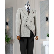 Italyan Stil Slim Fit Kruvaze Torba Cep Erkek Ceket Camel T11257