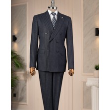 Italyan Stil Slim Fit Kruvaze Ceket Pantolon Takım Elbise Lacivert T14767