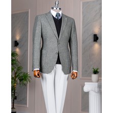 Italyan Stil Slim Fit Mono Yaka Yün Karışımlı Erkek Tek Ceket Haki T14811
