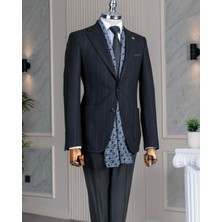 Italyan Stil Slim Fit Yün Karışımlı Erkek Ceket Pantolon Takım Elbise Siyah T14653