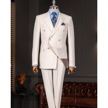 Italyan Stil Slim Fit Kruvaze Ceket Pantolon Takım Elbise Bej T14623