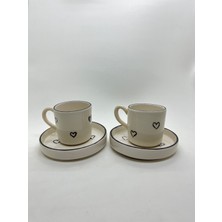 Sece Kalp Desenli El Yapımı Seramik 2'li Türk Kahvesi Fincan Takımı