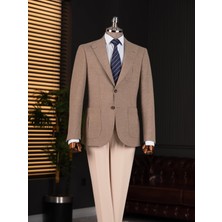 Italyan Stil Slim Fit Sivri Yaka Erkek Tek Ceket Vizon T14902