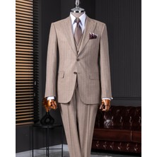 Italyan Stil Sivri Yaka Erkek Ceket Yelek Pantolon Takım Elbise Vizon T14648