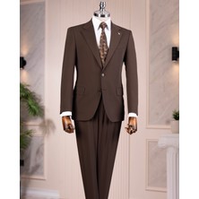 Italyan Stil Slim Fit 4 Drop Ceket Pantolon Takım Elbise Kahverengi T14775