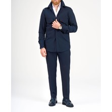 Italyan Stil Slim Fit Cep Detaylı Gömlek Pantolon Takım Elbise Lacivert T11967