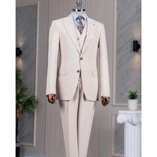 Italyan Stil 8 Drop Ceket Yelek Pantolon Takım Elbise Bej T14594