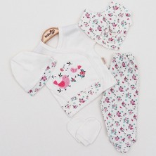 The Secret Desire Kuş Işlemeli Çiçek Desenli 5’li Kız Bebek Hastane Çıkışı Seti – 3-3 Ay