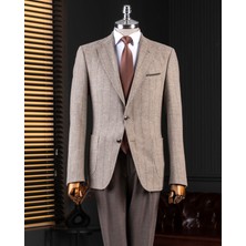 Italyan Stil Slim Fit Yün Karışımlı Erkek Ceket Pantolon Takım Elbise Bej T14655