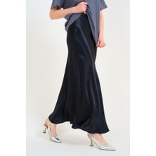 Etiler Collection Düz Uzun Saten Etek - Siyah