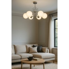 Uçar Idil Modern Tasarım Yatak Odası Mutfak Salon Oturma Odası Krom Renk Beyaz Camlı 6 Lı Avize