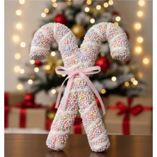 Pastel Boncuklu Renkli Şeker Kamışı Yılbaşı Ağaç Süsü 22X17