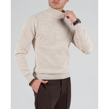 Italyan Stil Slim Fit Balıkçı Yaka Triko Erkek Kazak Gri T13227