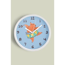 JHAAR Davul Çalan Sevimli Ayı Çocuk Odası Duvar Saati - 30cm - Önü Camlı Beyaz Kasa