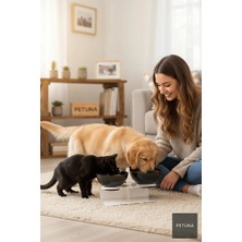 Petuna Iki Hazneli Kedi Kafalı Beyaz Standlı Kedi Mama ve Su Kabı 350 ml