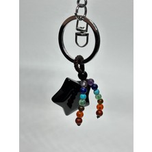 Gemsartdeco Obsidyen Doğaltaş Güç Anahtarlığı Charm  Yıldız
