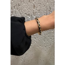 Marsel Özel Seri Üçgen Desen Siyah Mineli Gold Kelepçe