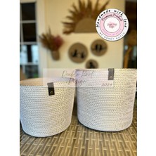 Double Knot Design Pot Saksı Sepet. 2li Set Banyo, Mutfak, Çocuk Odası Düzenleyici Sepet, Organizer  Hasır