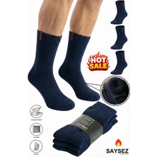 Saysez 3 Çift Termal Erkek Kışlık Soket Havlu Kalın Çorap Dikişsiz Lacivert Renk Premium Pamuk