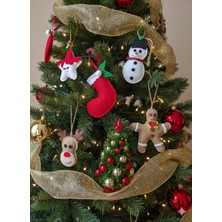 Yılbaşı Ağacı Süsleri Seti, Renkli, Keçe Eldiven, Kurabiye Adam, Yıldız, Dolgulu, 6'lı