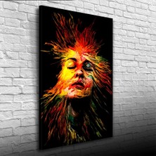 İşsevenler Soyut  , Siyah Zemin üzerine Renk Paleti ile Kadın Silueti Kanvas Tablo 50 x 70