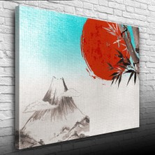 İşsevenler Japon Bayrağı ve Karlı Dağlar Yağlıboya Kanvas Tablo 50 x 70