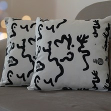 Jolly Home Soyut Desenli Dekoratif Kırlent Kılıfı – Siyah Beyaz Modern Tasarım 45 x 45 cm