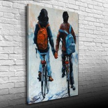 İşsevenler Elele Bisiklet Süren Sevgililer Yağlıboya Kanvas Tablo 50 x 70